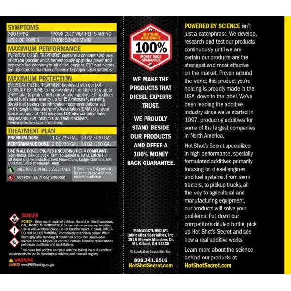 Hot Shot's Secret Everyday Diesel Treatment - Boost Fuel Economy & Performance for All Diesel Engines (HSSEDT04)