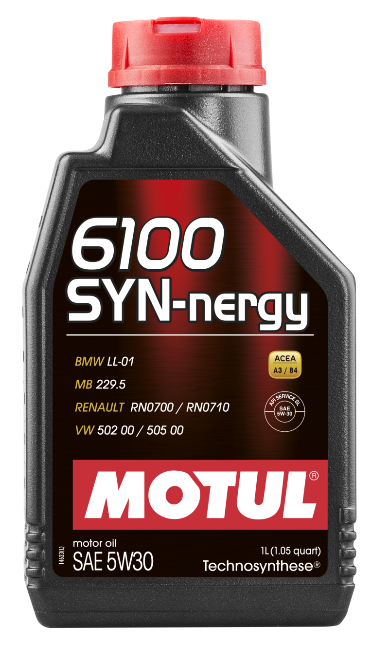 Motul 1L 6100 SYN-NERGY 5W30 Technosynthese Engine Oil - Ideal for High - Performance Cars, VW 502 00 505 00, MB 229.5