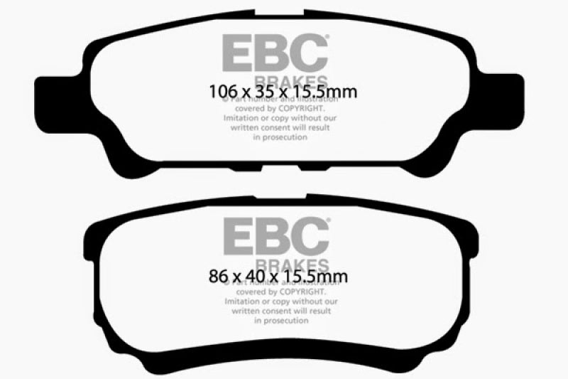 EBC Yellowstuff Rear Brake Pads for 2011 - 2014 Chrysler 200 2.4