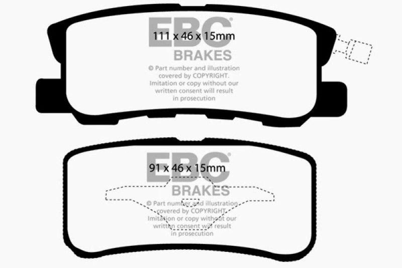 EBC Yellowstuff Rear Brake Pads for 2011 - 2014 Chrysler 200 3.6