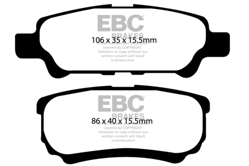 EBC Yellowstuff Rear Brake Pads for 2011 - 2014 Chrysler 200 2.4